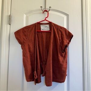 Not Perfect Linen NPL Madrid cropped linen wrap top size M/L in Redwood